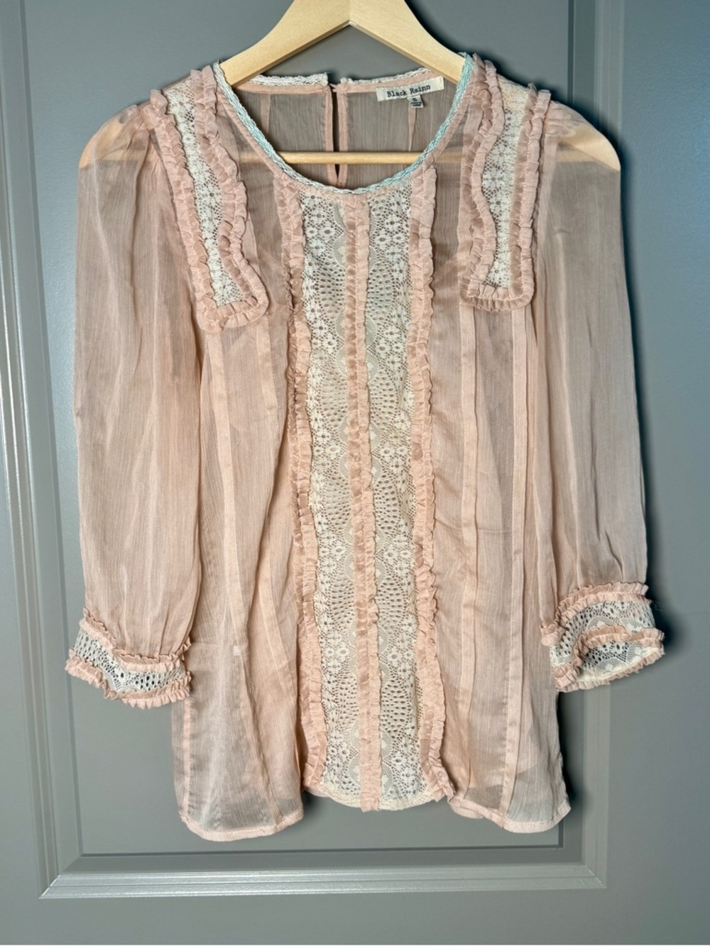 Black Rainn Lace & Ruffle Blouse | Blush Pink | Size S | Cottagecore | Romantic